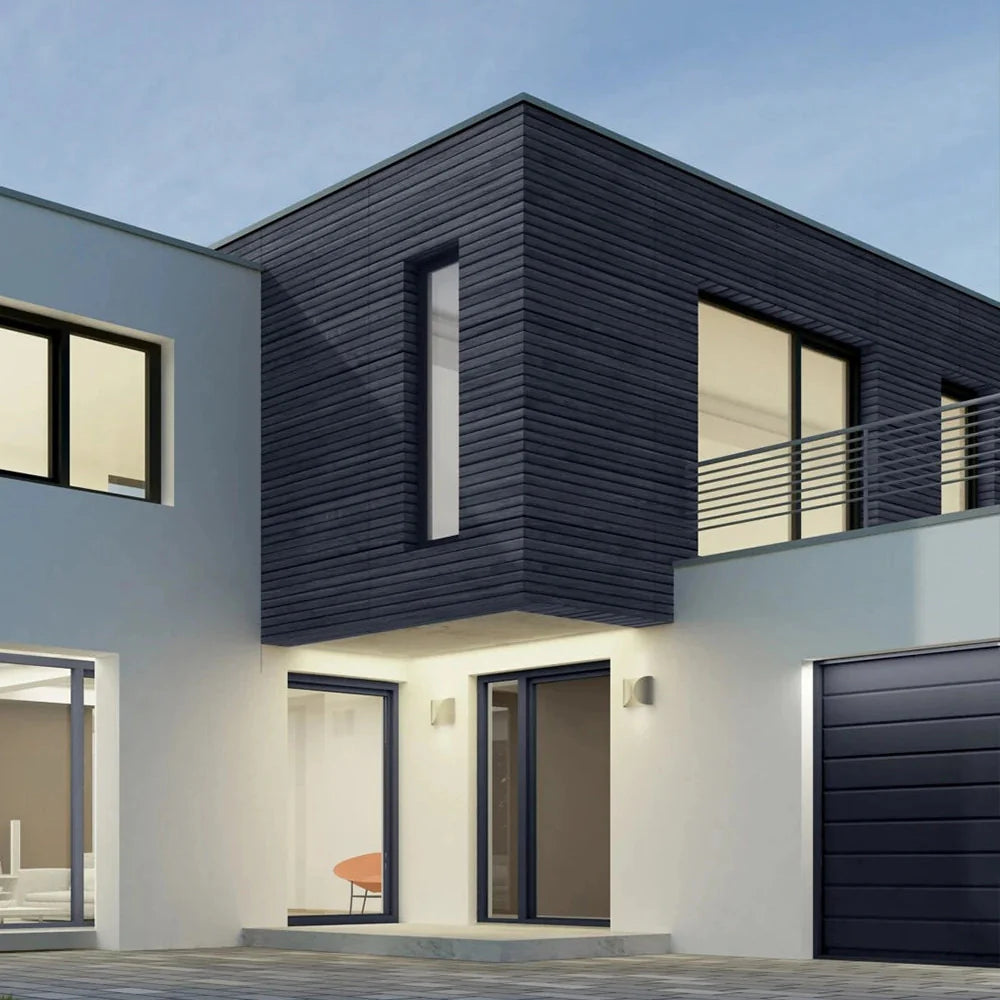 Wood Texture Flexible Wall Panels GRAPHITE on the ouside house wall Decormania.eu